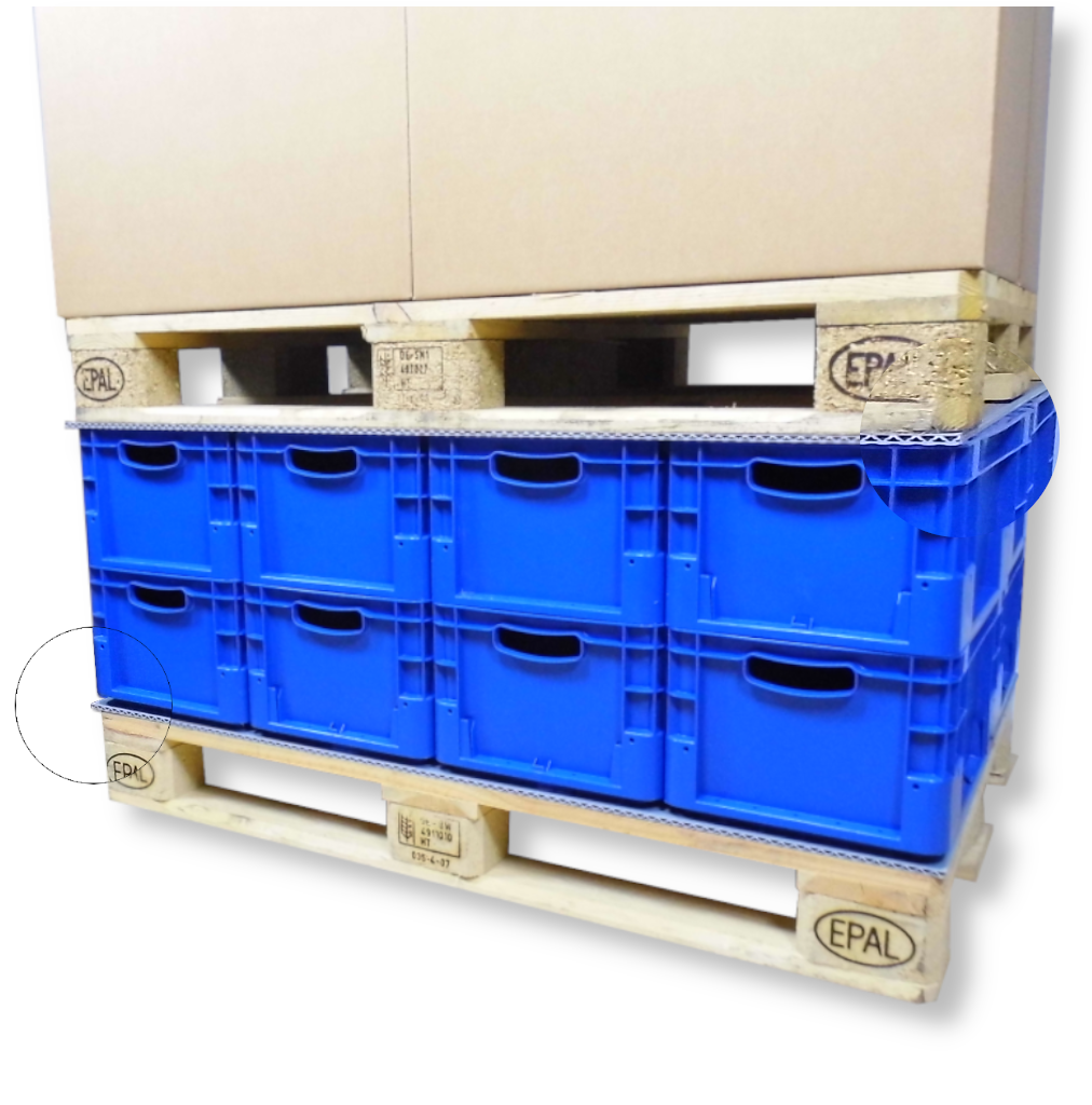 Kunststoff-Zwischenlage aus StruCo-Profil– stabile und wiederverwendbare Trennlage für Paletten, Stapelgüter und Verpackungssysteme. Sorgt für sichere Ebenentrennung, Stapelstabilität und sauberen Warentransport in Lager und Logistik.