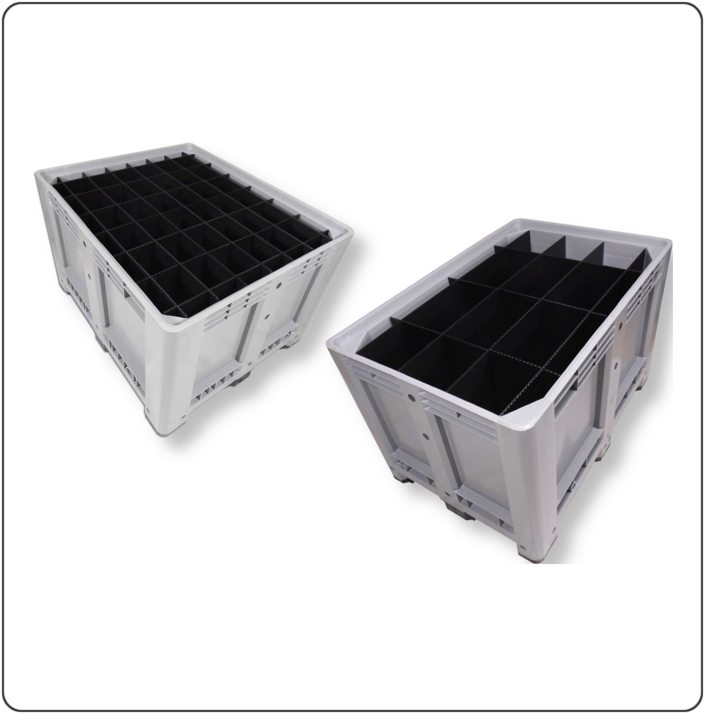 Gefache aus Hohlkammerplatten / Wabenplatten – gestanzt, geschweißt oder gesteckt; Trennsystem für KLT/GLT, Palettenboxen & Logistik.
