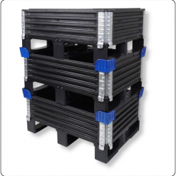 Kunststoff-Stapelecken blau für Palettenrahmen – sichere Verbindung und Stapelhilfe für Aufsatzrahmen in Lager und Transport.