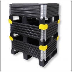 Kunststoff-Stapelecken gelb für Palettenrahmen – sichere Verbindung und Stapelhilfe für Aufsatzrahmen in Lager und Transport.