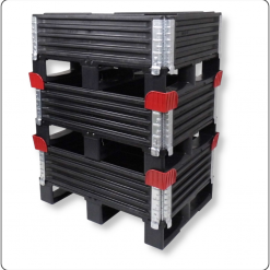 Kunststoff-Stapelecken rot für Palettenrahmen – sichere Verbindung und Stapelhilfe für Aufsatzrahmen in Lager und Transport.