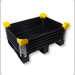 Kunststoff-Stapelecken für Palettenrahmen – sichere Verbindung und Stapelhilfe für Aufsatzrahmen in Lager und Transport.