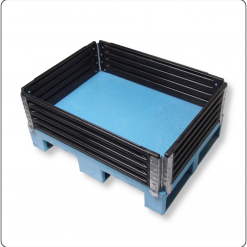 Halbpaletten-Aufsatzrahmen aus robustem Kunststoff mit 4 Scharnieren – klappbarer Palettenrahmen für Lagerung, Transport und sichere Mehrwegverpackung.