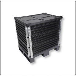 Halbpaletten-Aufsatzrahmen aus robustem Kunststoff mit 4 Scharnieren – klappbarer Palettenrahmen für Lagerung, Transport und sichere Mehrwegverpackung.