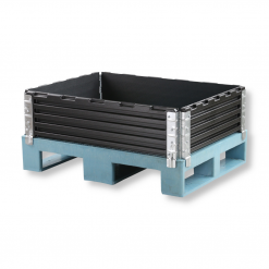 Halbpaletten-Aufsatzrahmen aus robustem Kunststoff mit 4 Scharnieren – klappbarer Palettenrahmen für Lagerung, Transport und sichere Mehrwegverpackung.