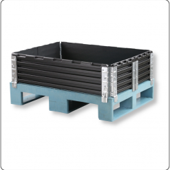 Halbpaletten-Aufsatzrahmen aus robustem Kunststoff mit 4 Scharnieren – klappbarer Palettenrahmen für Lagerung, Transport und sichere Mehrwegverpackung.