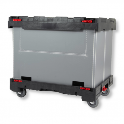 3-teilige Rollen-Palettenbox 800x600 mm aus Kunststoff mit Palette, faltbarem Ring und Deckel – rollbar für Transport und Lager