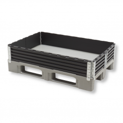 Aufsatzrahmen mit 6 Scharnieren für Europaletten 1200x800 mm – stabiler Palettenrahmen aus Kunststoff für Lagerung, Transport und sichere Mehrwegverpackung.